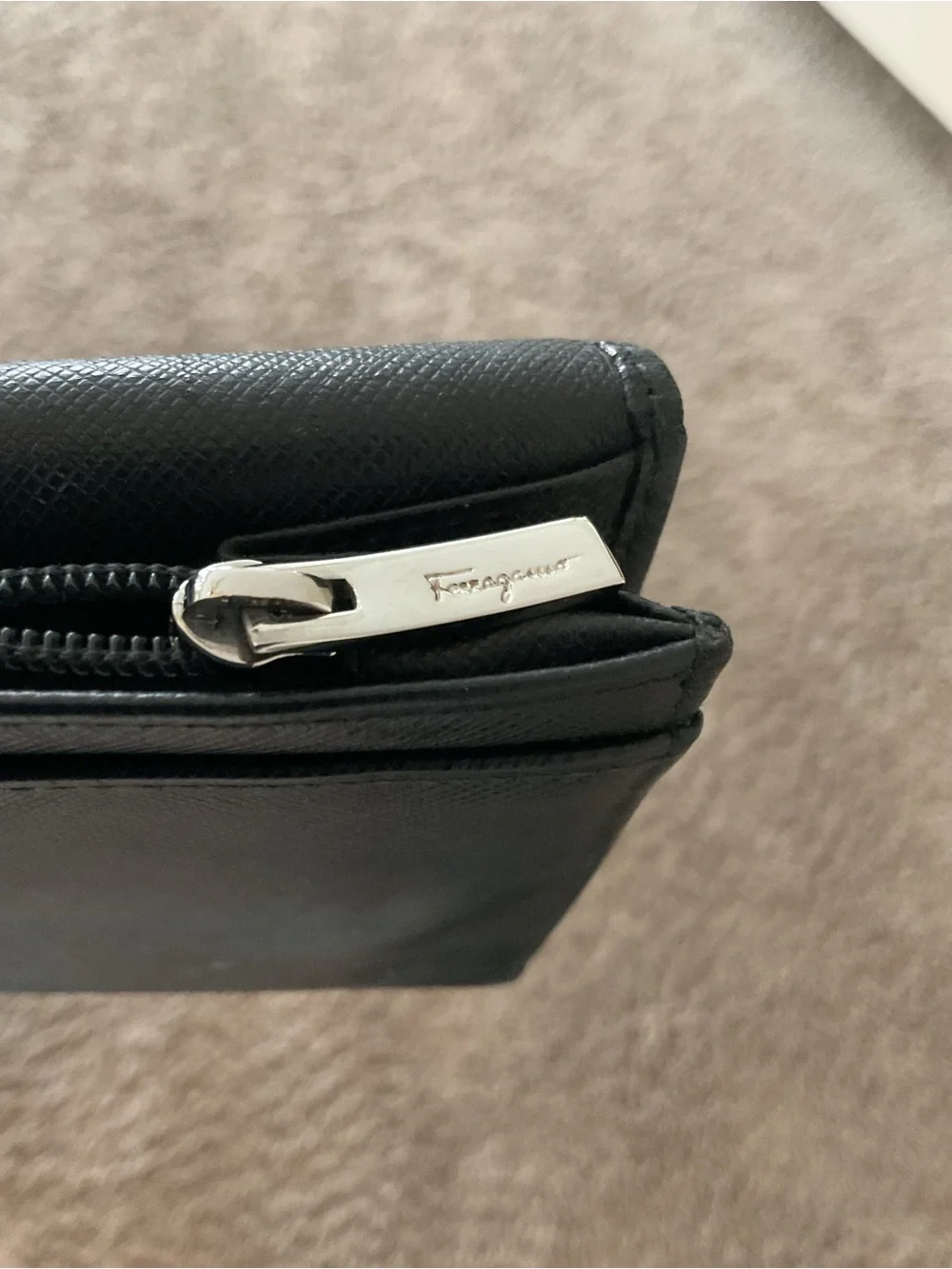 Salvatore Ferragamo Black Leather Wallet with Silver Hardware